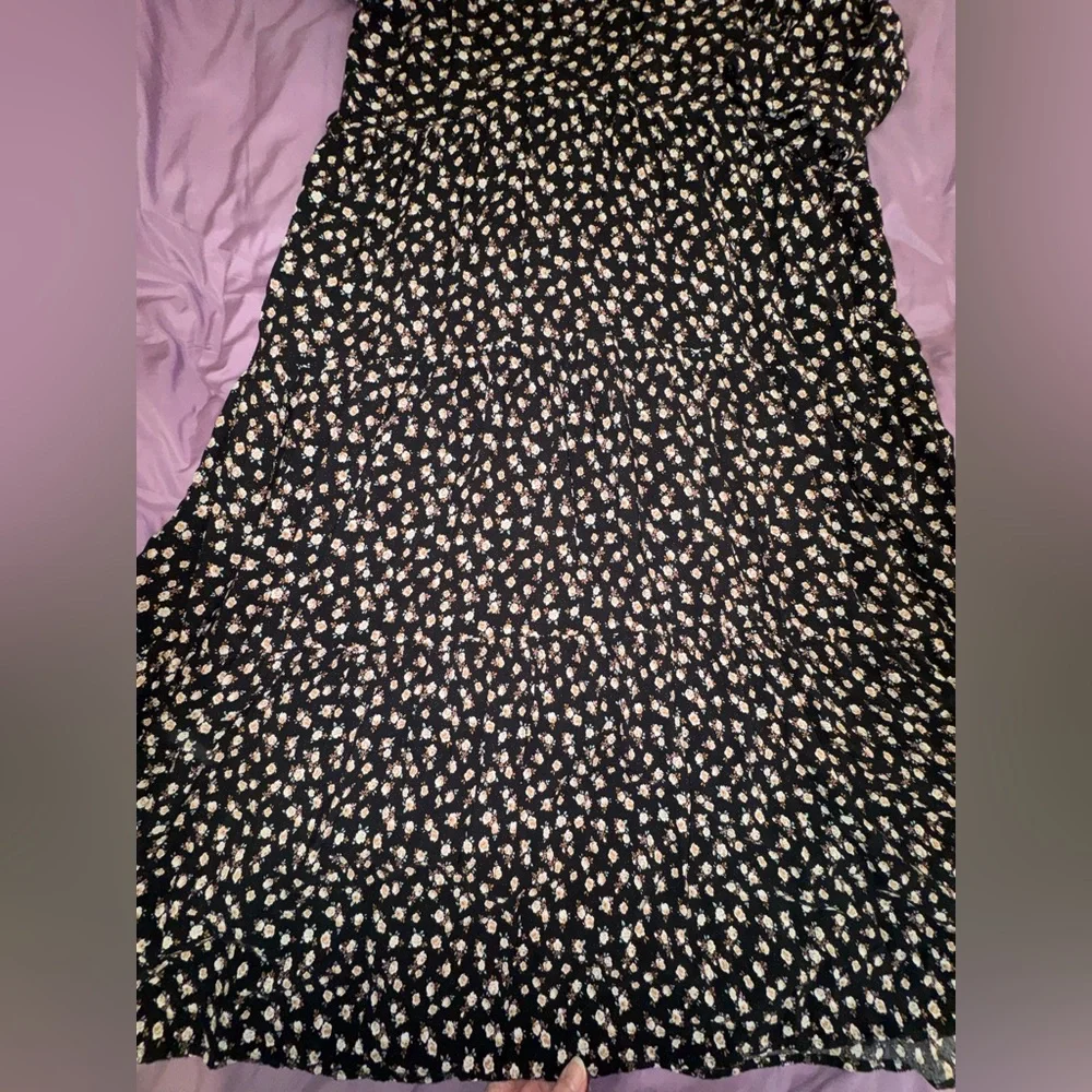 Natural Life Rebecca Midi Dress Black Cream Rose Floral Pockets Boho Sz Large - Picture 12 of 15